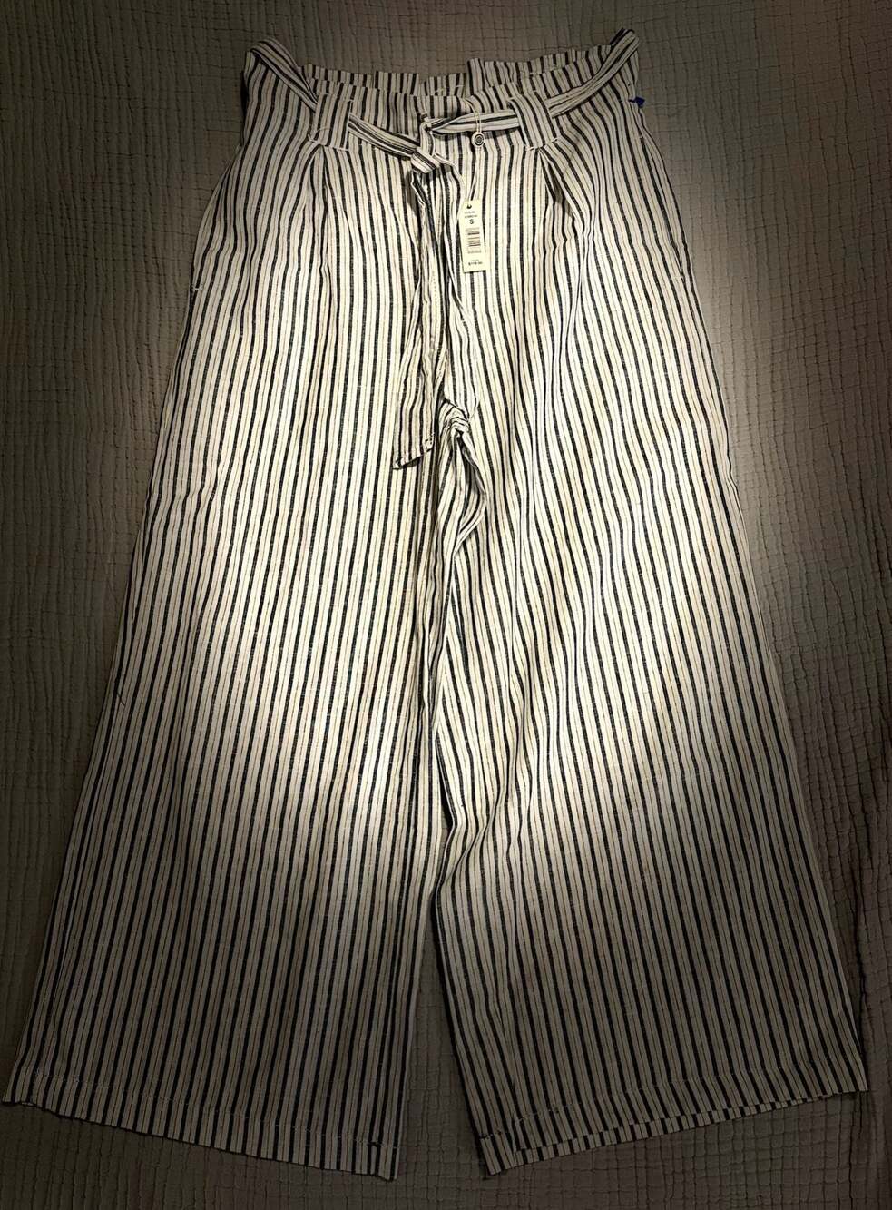 Max Studio Striped Wide Leg Paperbag Waist Tie Pants